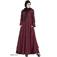 Umbrella abaya with embroidery patchwork- Maroon